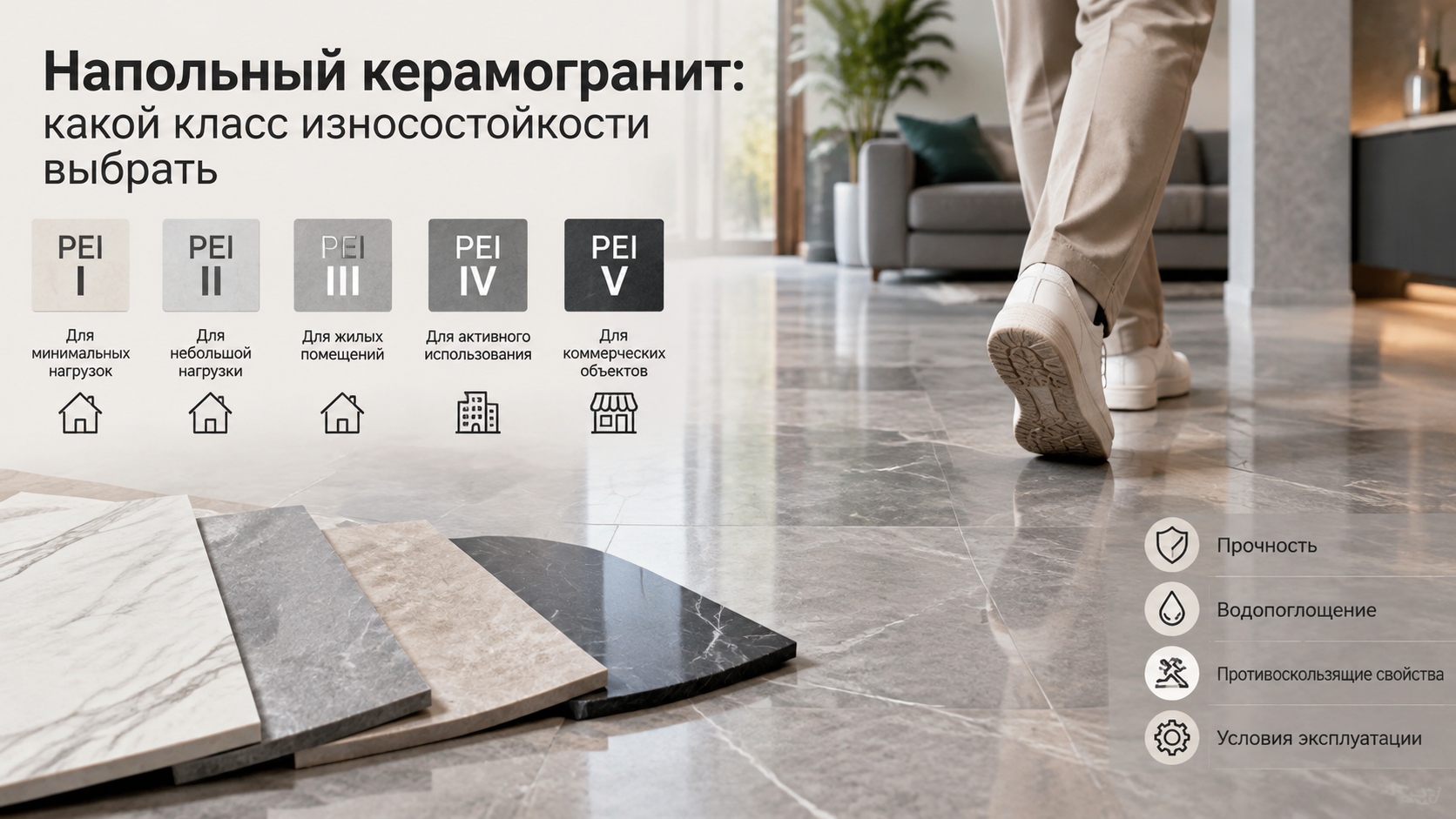 Напольный керамогранит: какой класс износостойкости выбрать для разных помещений